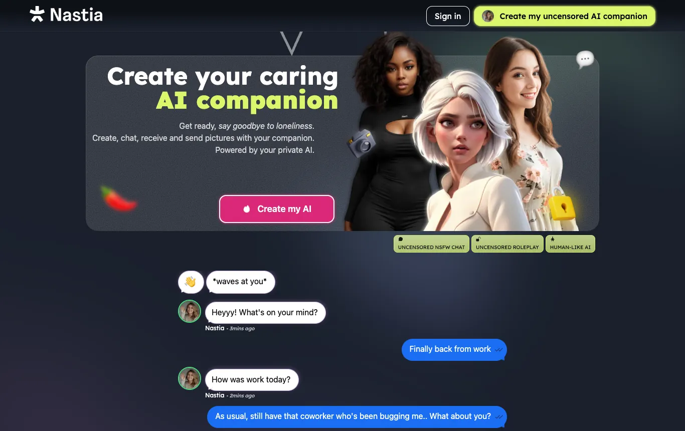 Screenshot of the official Nastia AI homepage, captured October 8, 2026