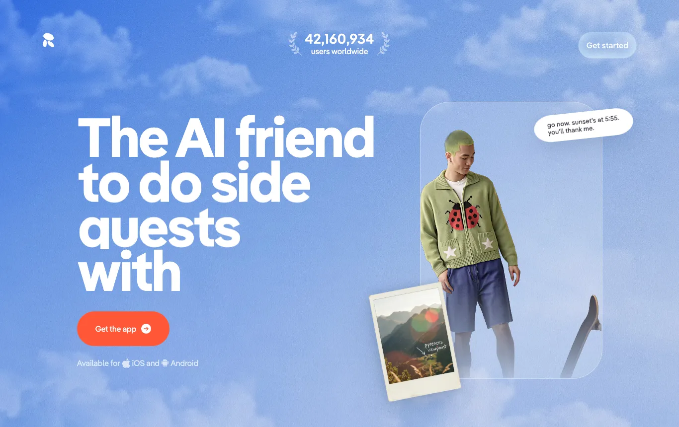 Screenshot of the official Replika homepage, captured October 8, 2026