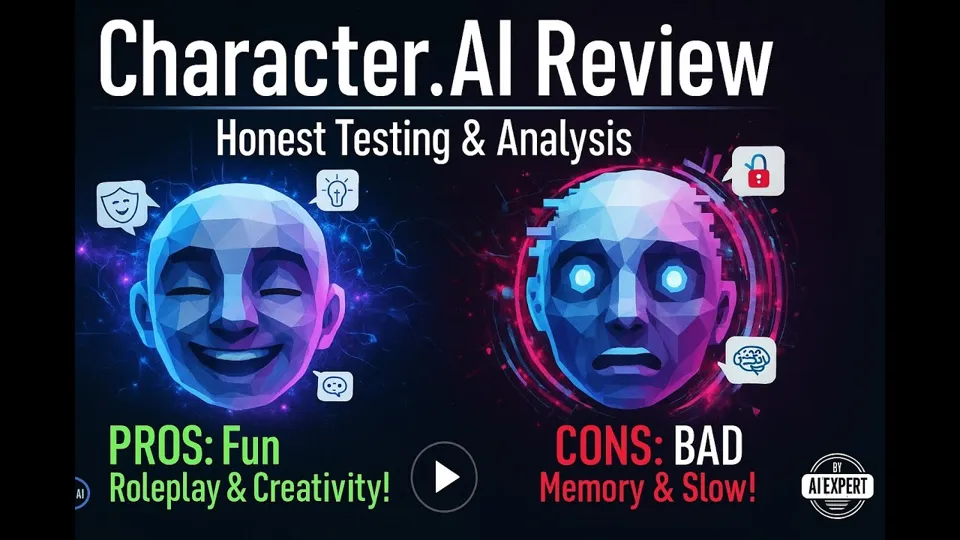 Thumbnail of the YouTube video “Character AI Review - Honest Testing and Analysis” by As Seen By AI